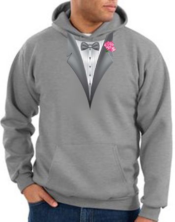 Tuxedo Hoodie Hoody Sweatshirt With Pink Flower - Athletic Heather