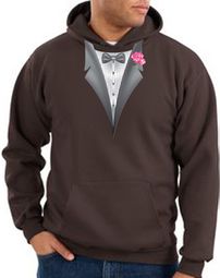 Tuxedo Hoodie Hoody Sweatshirt With Pink Flower - Brown Tuxedo Hoodie Hoody Sweatshirt With Pink Flower - Brown