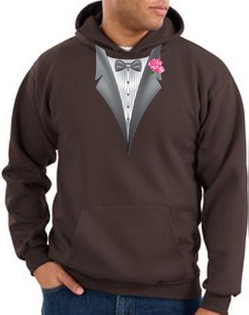 Tuxedo Hoodie Hoody Sweatshirt With Pink Flower - Brown