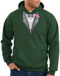 Tuxedo Hoodie Hoody Sweatshirt With Pink Flower - Dark Green Tuxedo Hoodie Hoody Sweatshirt With Pink Flower - Dark Green