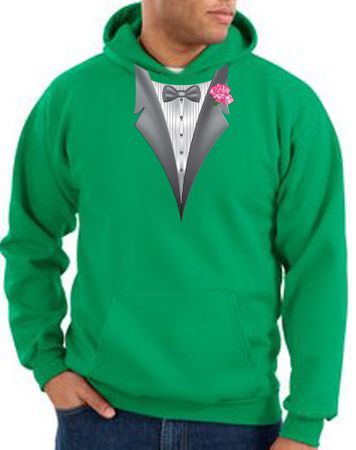 Tuxedo Hoodie Hoody Sweatshirt With Pink Flower - Kelly Green