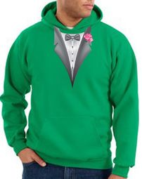 Tuxedo Hoodie Hoody Sweatshirt With Pink Flower - Kelly Green Tuxedo Hoodie Hoody Sweatshirt With Pink Flower - Kelly Green