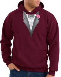Tuxedo Hoodie Hoody Sweatshirt With Pink Flower - Maroon Tuxedo Hoodie Hoody Sweatshirt With Pink Flower - Maroon