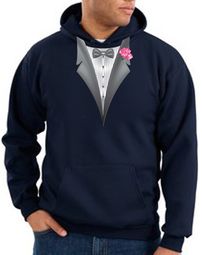 Tuxedo Hoodie Hoody Sweatshirt With Pink Flower - Navy Blue Tuxedo Hoodie Hoody Sweatshirt With Pink Flower - Navy Blue