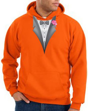 Tuxedo Hoodie Hoody Sweatshirt With Pink Flower - Orange