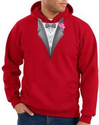 Tuxedo Hoodie Hoody Sweatshirt With Pink Flower - Red Tuxedo Hoodie Hoody Sweatshirt With Pink Flower - Red