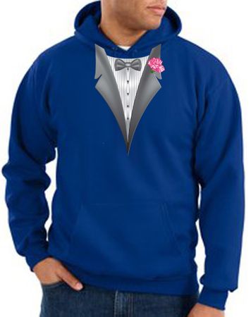 Tuxedo Hoodie Hoody Sweatshirt With Pink Flower - Royal Blue