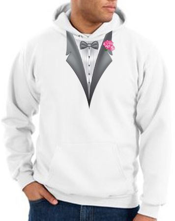 Tuxedo Hoodie Hoody Sweatshirt With Pink Flower - White