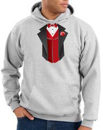 Tuxedo Hoodie Hoody Sweatshirt With Red Vest - Ash