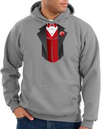 Tuxedo Hoodie Hoody Sweatshirt With Red Vest - Athletic Heather