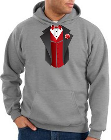Tuxedo Hoodie Hoody Sweatshirt With Red Vest - Athletic Heather