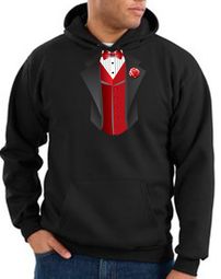Tuxedo Hoodie Hoody Sweatshirt With Red Vest - Black