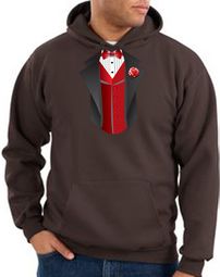 Tuxedo Hoodie Hoody Sweatshirt With Red Vest - Brown