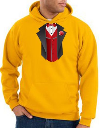 Tuxedo Hoodie Hoody Sweatshirt With Red Vest - Gold