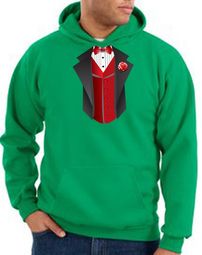 Tuxedo Hoodie Hoody Sweatshirt With Red Vest - Kelly Green