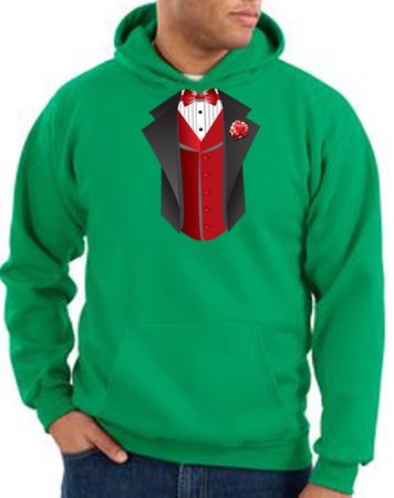 Tuxedo Hoodie Hoody Sweatshirt With Red Vest - Kelly Green