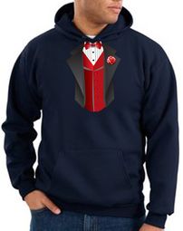 Tuxedo Hoodie Hoody Sweatshirt With Red Vest - Navy Blue
