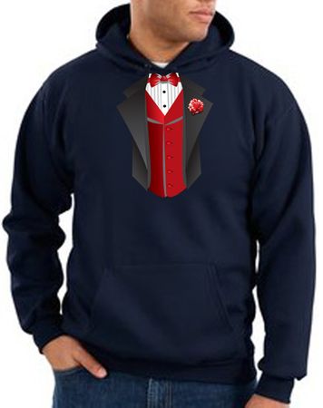 Tuxedo Hoodie Hoody Sweatshirt With Red Vest - Navy Blue