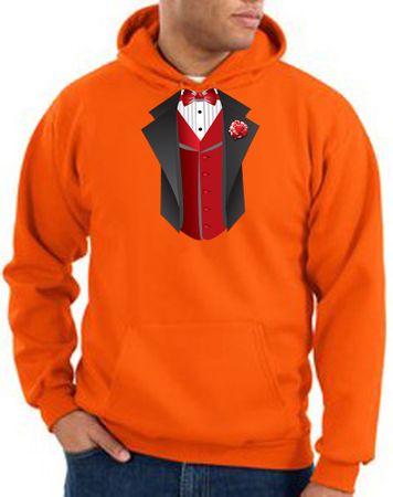 Tuxedo Hoodie Hoody Sweatshirt With Red Vest - Orange