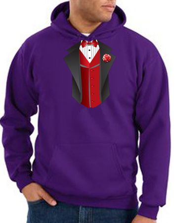 Tuxedo Hoodie Hoody Sweatshirt With Red Vest - Purple