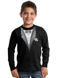 Tuxedo Kids T-shirt With White Flower  Long Sleeve Youth Tee - Black