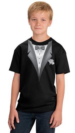 Tuxedo Kids T-shirts With White Flower - Youth Black