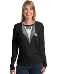 Tuxedo Ladies T-shirt - Adult Ladies Long Sleeve Tee