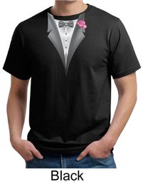 Tuxedo Organic T-shirt with Pink Flower Adult Tee Shirt
