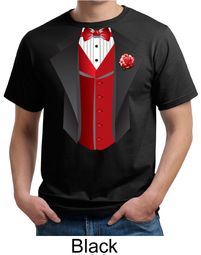 Tuxedo Organic T-shirt With Red Vest Funny Adult Tee Shirt