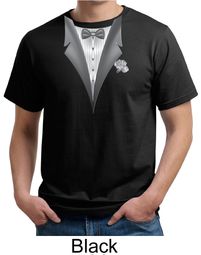 Tuxedo Organic T-shirt with White Flower Funny Adult Tee Shirt