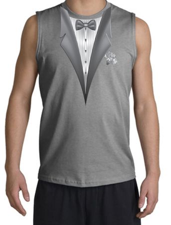 Tuxedo Shirt Shooter With White Flower Sports Grey Shirt
