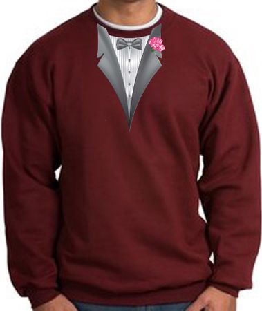 Tuxedo Sweatshirt With Pink Flower - Maroon