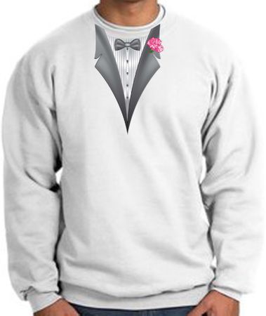 Tuxedo Sweatshirt With Pink Flower - White