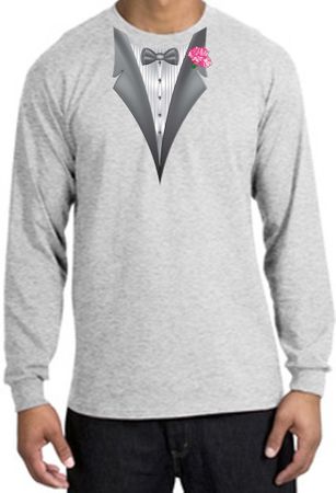 Tuxedo T-shirt Long Sleeve with Pink Flower - Ash Grey