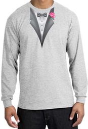 Tuxedo T-shirt Long Sleeve with Pink Flower - Ash Grey