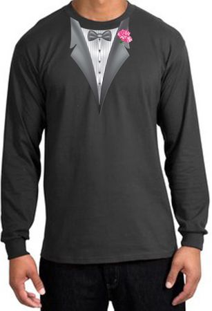 Tuxedo T-shirt Long Sleeve with Pink Flower - Charcoal