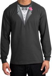 Tuxedo T-shirt Long Sleeve with Pink Flower - Charcoal