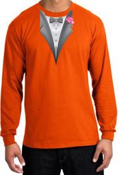 Tuxedo T-shirt Long Sleeve with Pink Flower - Orange