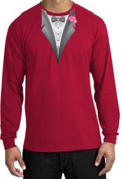 Tuxedo T-shirt Long Sleeve with Pink Flower - Red