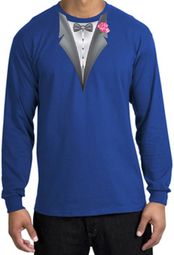 Tuxedo T-shirt Long Sleeve with Pink Flower - Royal Blue