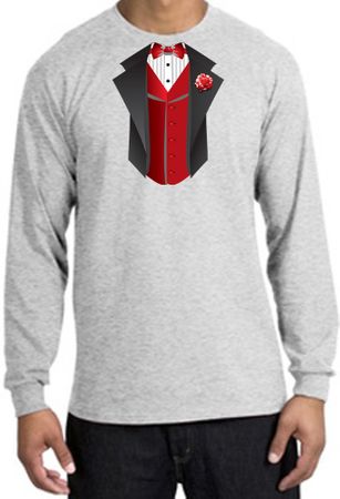 Tuxedo T-shirt Long Sleeve With Red Vest - Ash