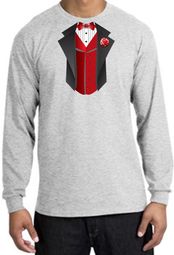 Tuxedo T-shirt Long Sleeve With Red Vest - Ash