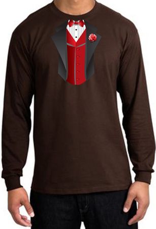 Tuxedo T-shirt Long Sleeve With Red Vest - Brown