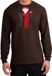 Tuxedo T-shirt Long Sleeve With Red Vest - Brown