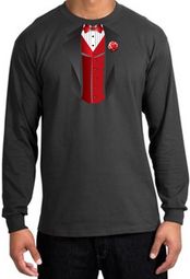 Tuxedo T-shirt Long Sleeve With Red Vest - Charcoal
