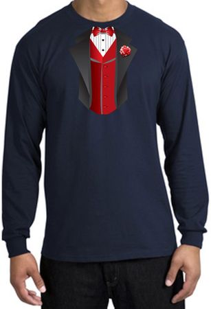 Tuxedo T-shirt Long Sleeve With Red Vest - Navy