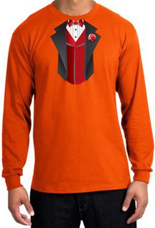 Tuxedo T-shirt Long Sleeve With Red Vest - Orange