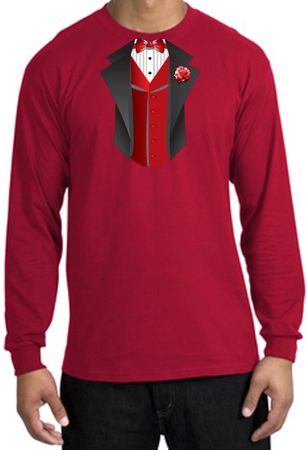 Tuxedo T-shirt Long Sleeve With Red Vest - Red