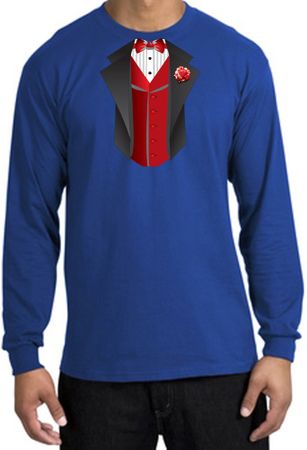 Tuxedo T-shirt Long Sleeve With Red Vest - Royal