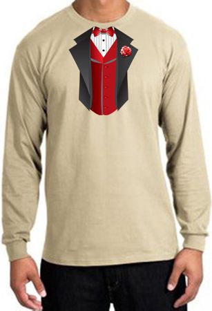Tuxedo T-shirt Long Sleeve With Red Vest - Sand